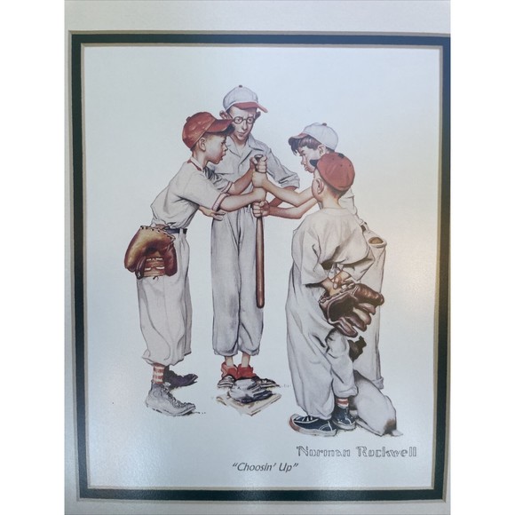 Norman Rockwell Oak Frame Matted, Glare Resistant Glass Boys Playing baseball - Picture 2 of 9